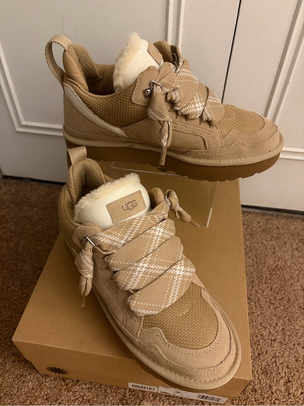 UGG Lowmel Women's Beige Shearling-Trim Lace-Up Sneakers